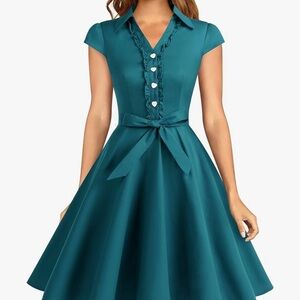 Peacock Green Vintage Swing Dress